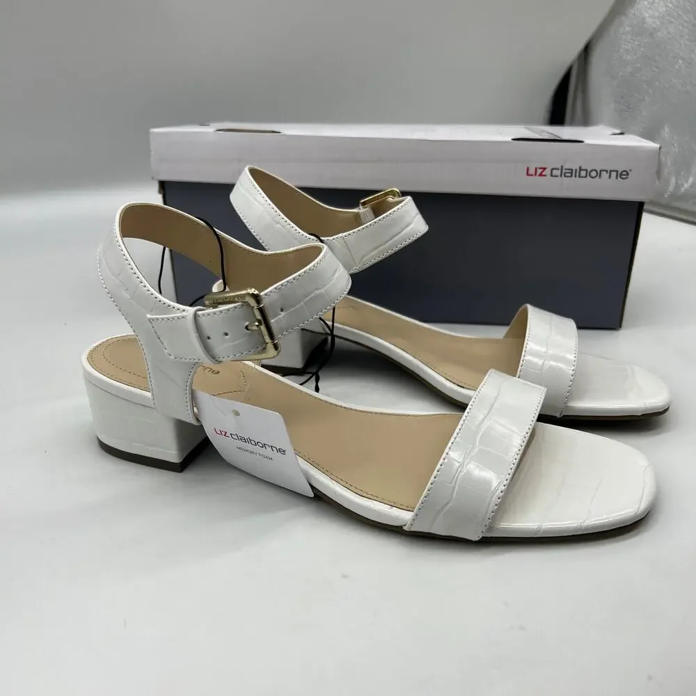 Liz Claiborne Womens Renny Sandals Heel White Croc Size 9.5M